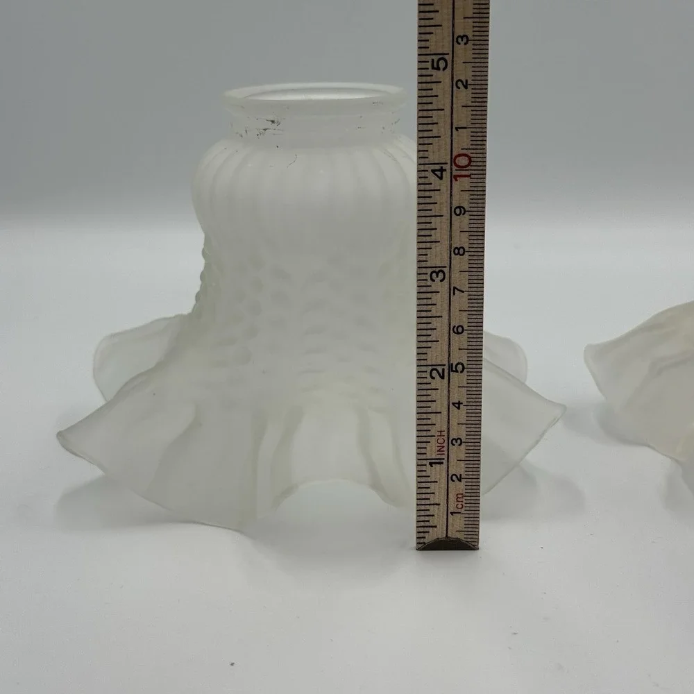 Set of 2 Vintage Ruffled Glass Replacement Globe Lamp Shades 2 inch Fitter